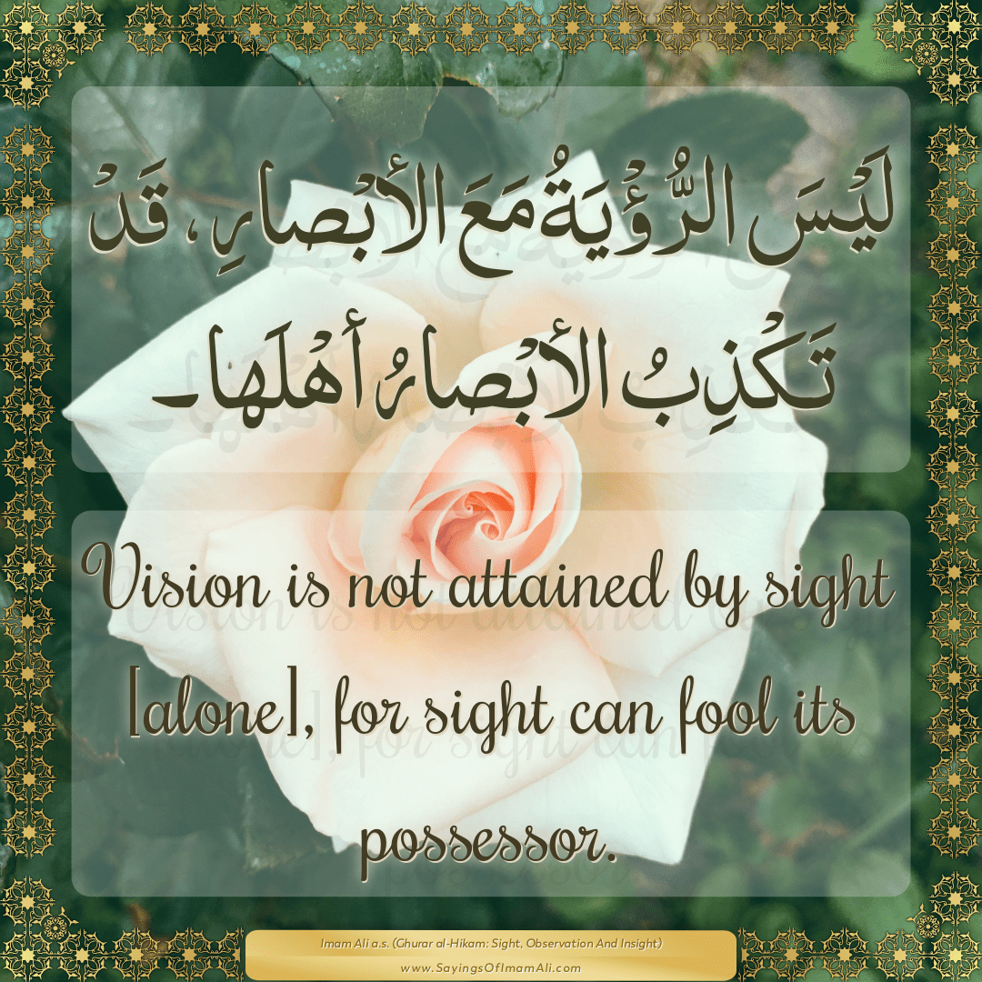 Vision is not attained by sight [alone], for sight can fool its possessor.